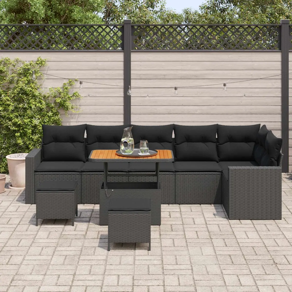 9-Piece Modular Garden Sofa Set Black Rattan