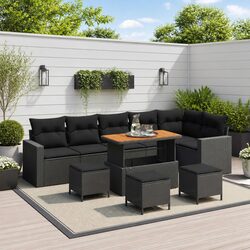 Outdoor Garden Sofa Set 10 Pieces Modular Height Adjustable Black Poly Rattan