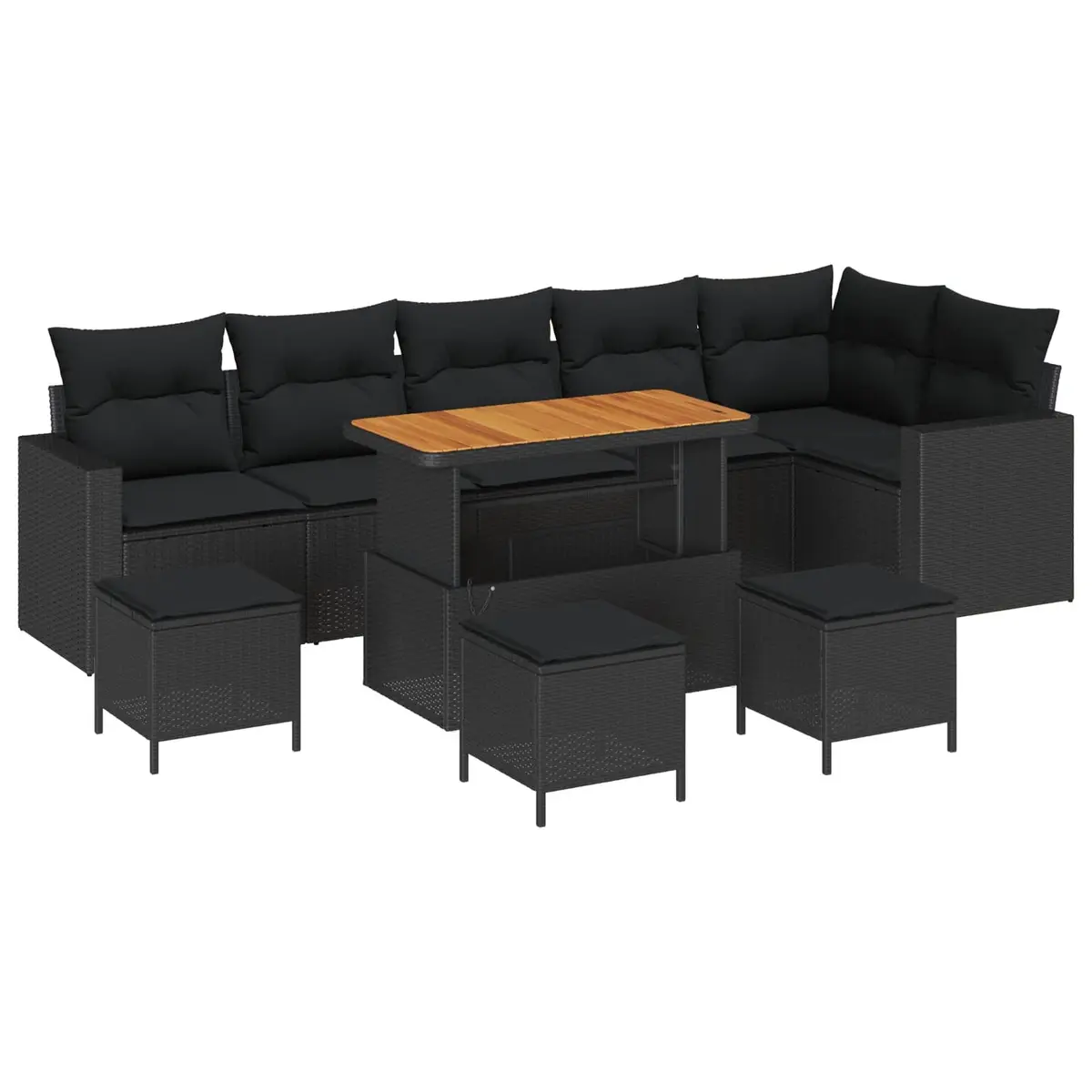 Garden Sofa Set Poly Rattan Height Adjustable Black 10 Piece