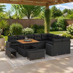 Outdoor Garden Sofa Set Height-Adjustable 12 Piece Modular Poly Rattan Black