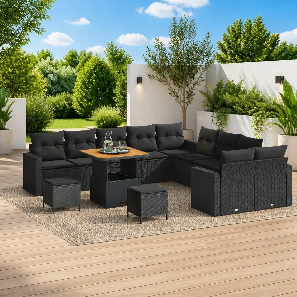 13pc Black Poly Rattan Garden Sofa Set