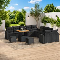 Durable 13pc Black Poly Rattan Garden Sofa Set