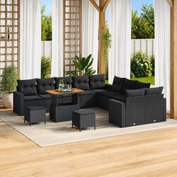 Height-Adjustable Modular Garden Sofa Set 13 pcs Black