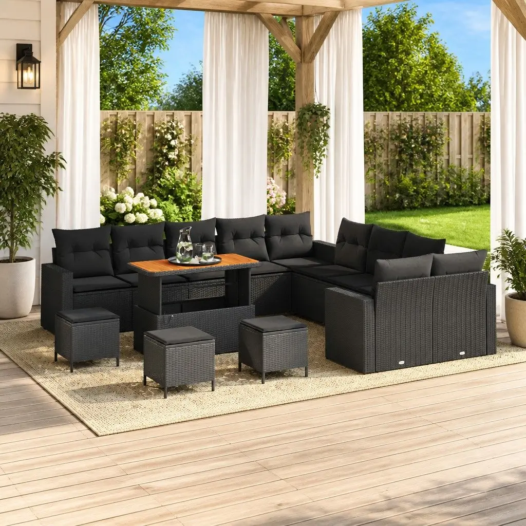 Black Poly Rattan Garden Sofa Set 14 pcs with Height Adjustment
