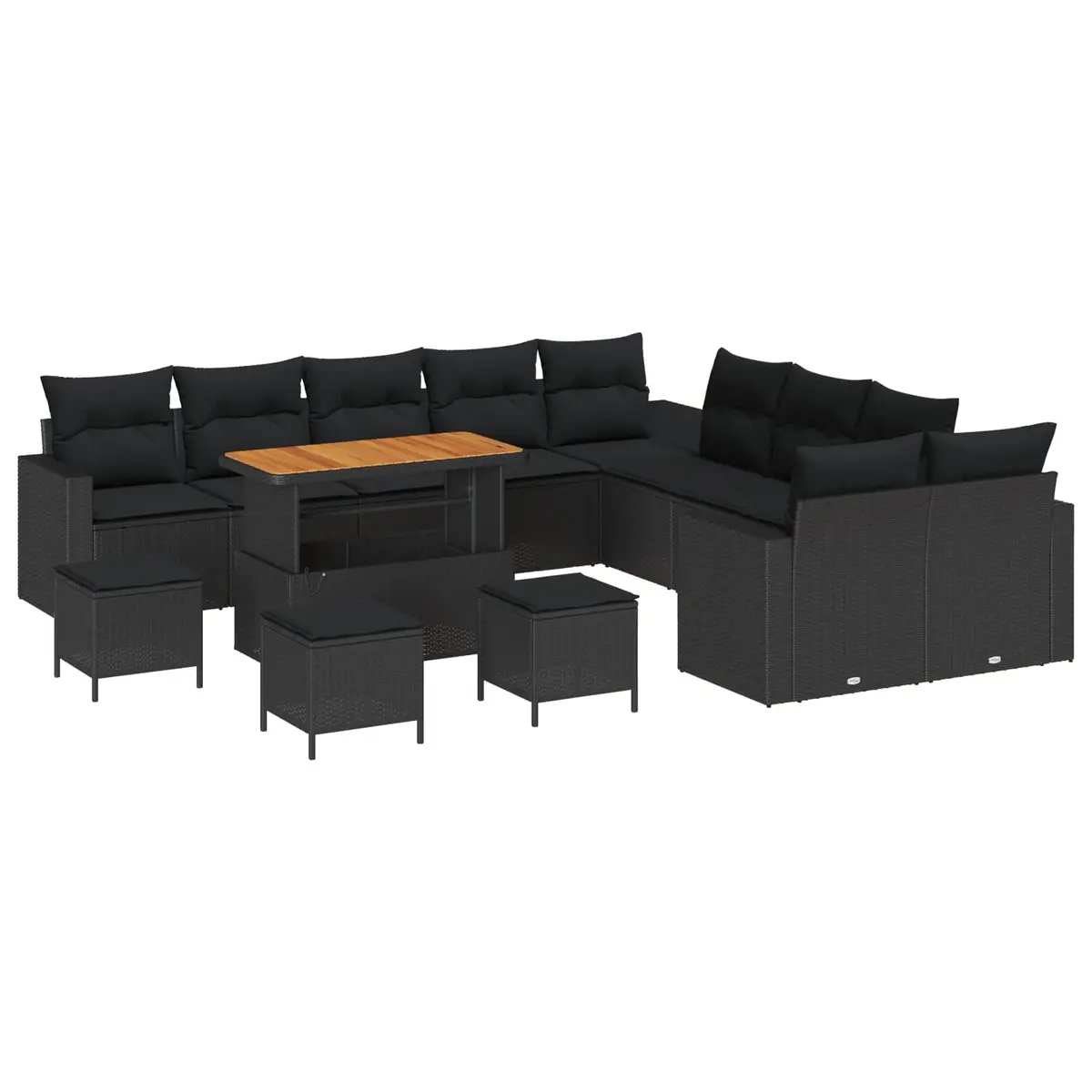 Black Poly Rattan Garden Sofa Set 14 pcs with Height Adjustment