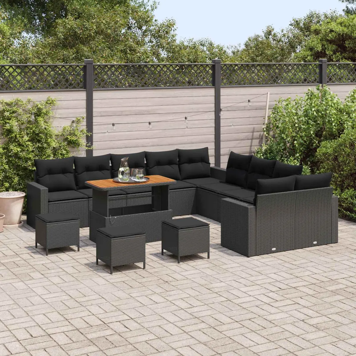 Black Poly Rattan Garden Sofa Set 14 pcs with Height Adjustment