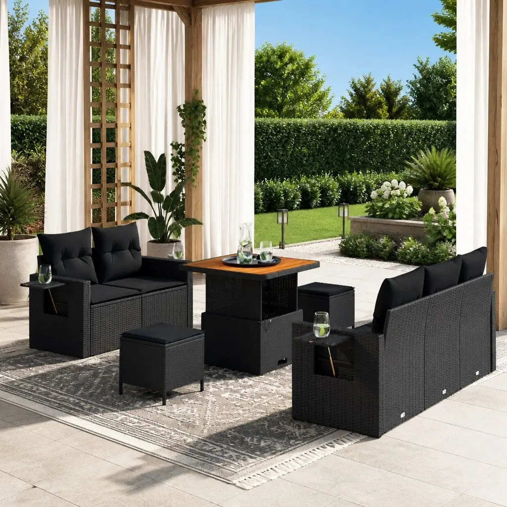 Black Rattan 8-Piece Modular Garden Sofa Set