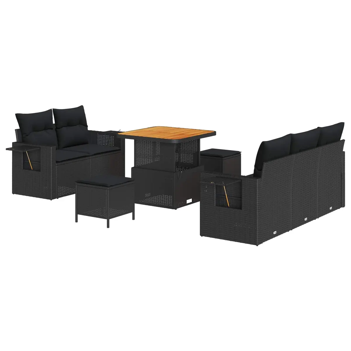 Black Rattan 8-Piece Modular Garden Sofa Set