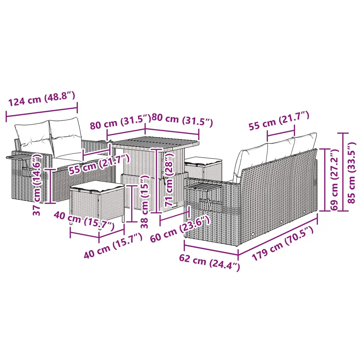 Black Rattan 8-Piece Modular Garden Sofa Set