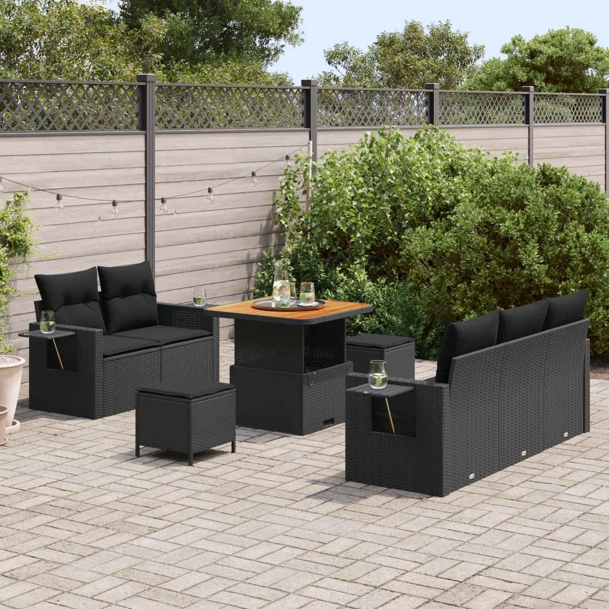 Black Rattan 8-Piece Modular Garden Sofa Set