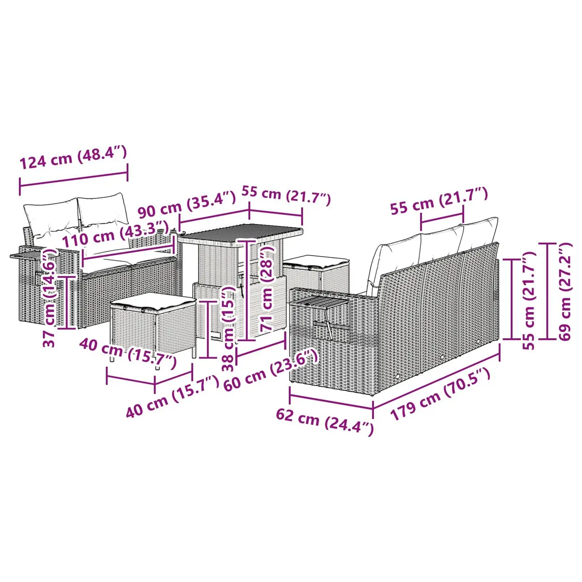 8-Piece Modular Garden Sofa Set for Outdoor Spaces