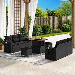 Modular 9-Piece Garden Sofa Set with Cushions in Black