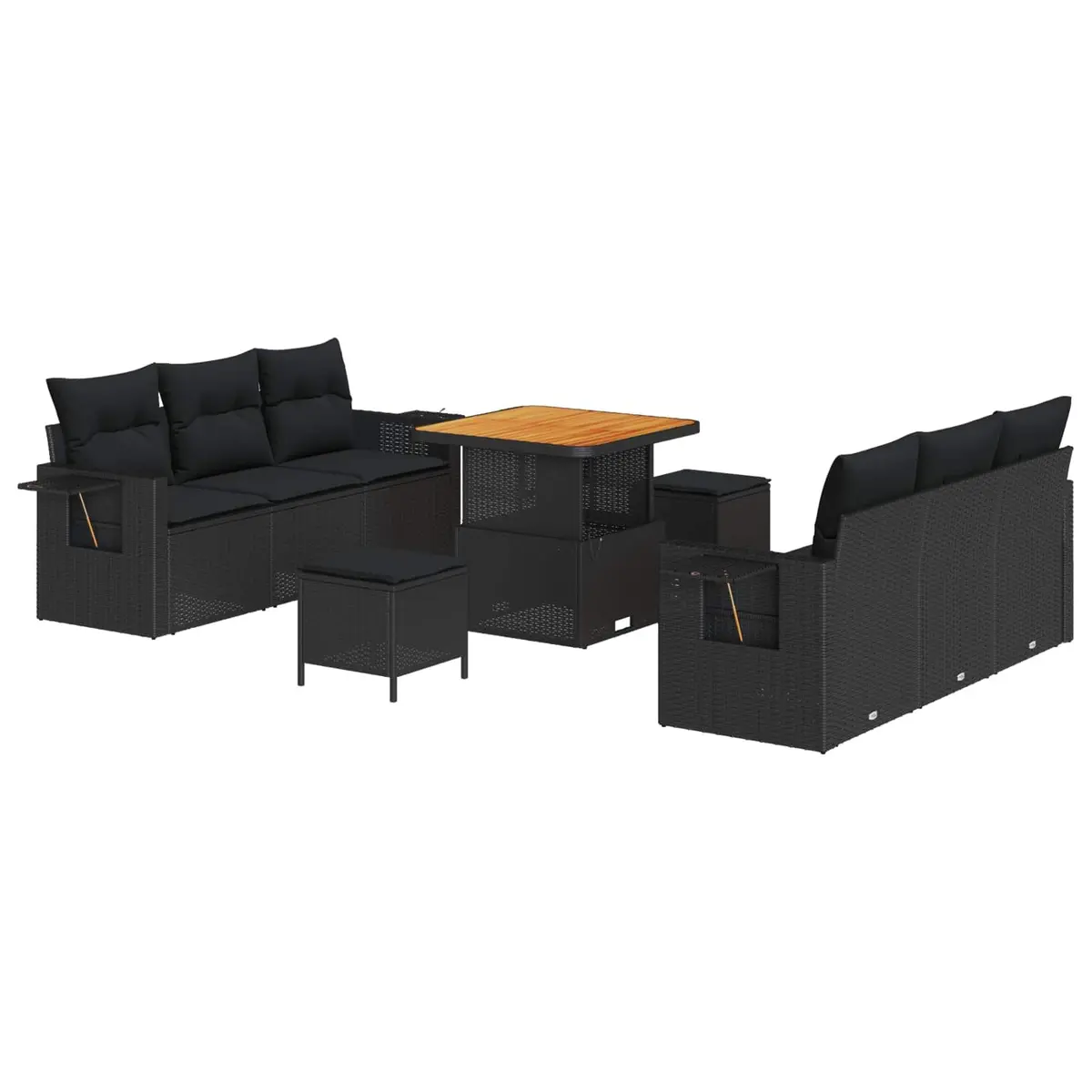 Modular 9-Piece Garden Sofa Set with Cushions in Black