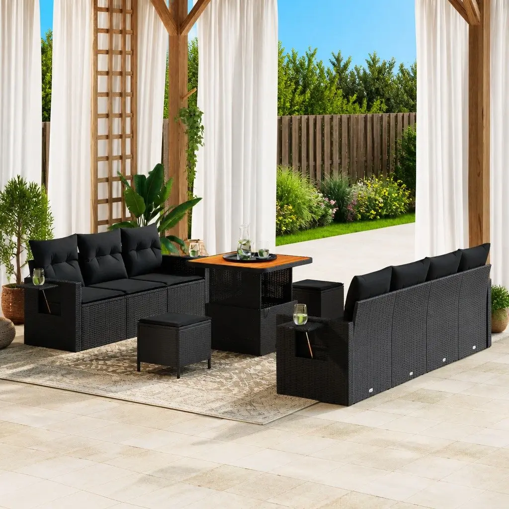 10-Piece Outdoor Sofa Set with Height-Adjustable Table