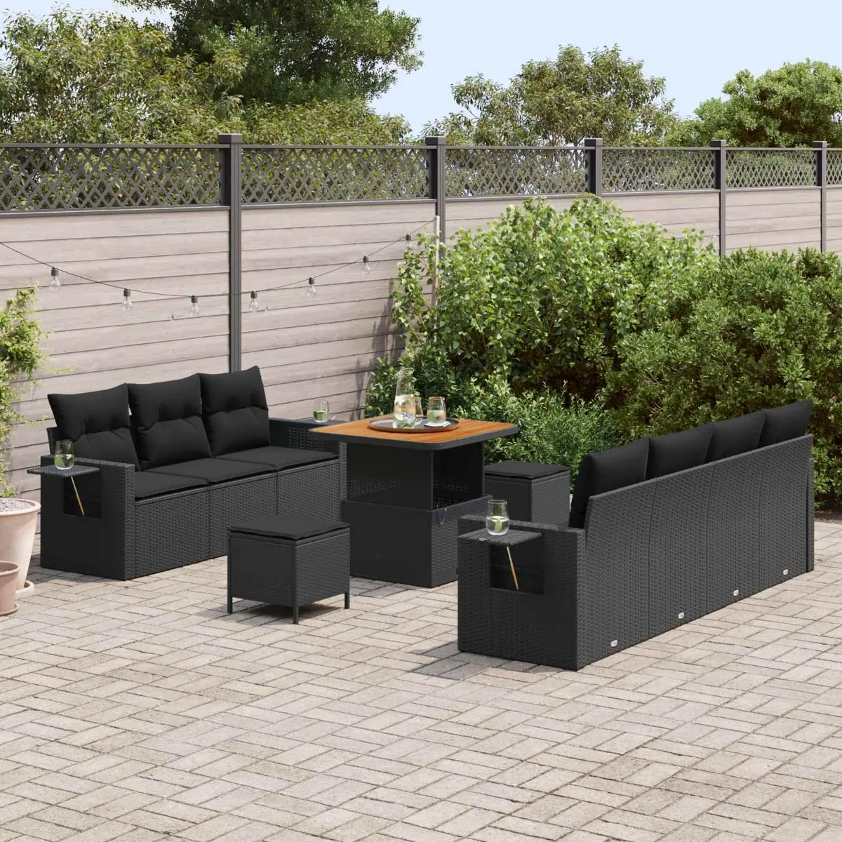 10-Piece Outdoor Sofa Set with Height-Adjustable Table