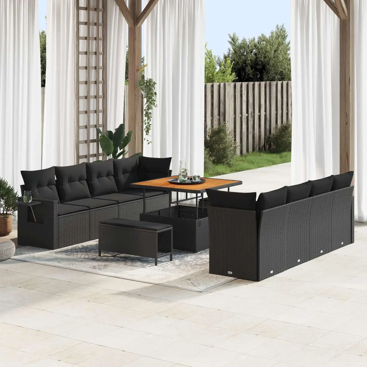 Modular 11-Piece Garden Sofa Set in Black