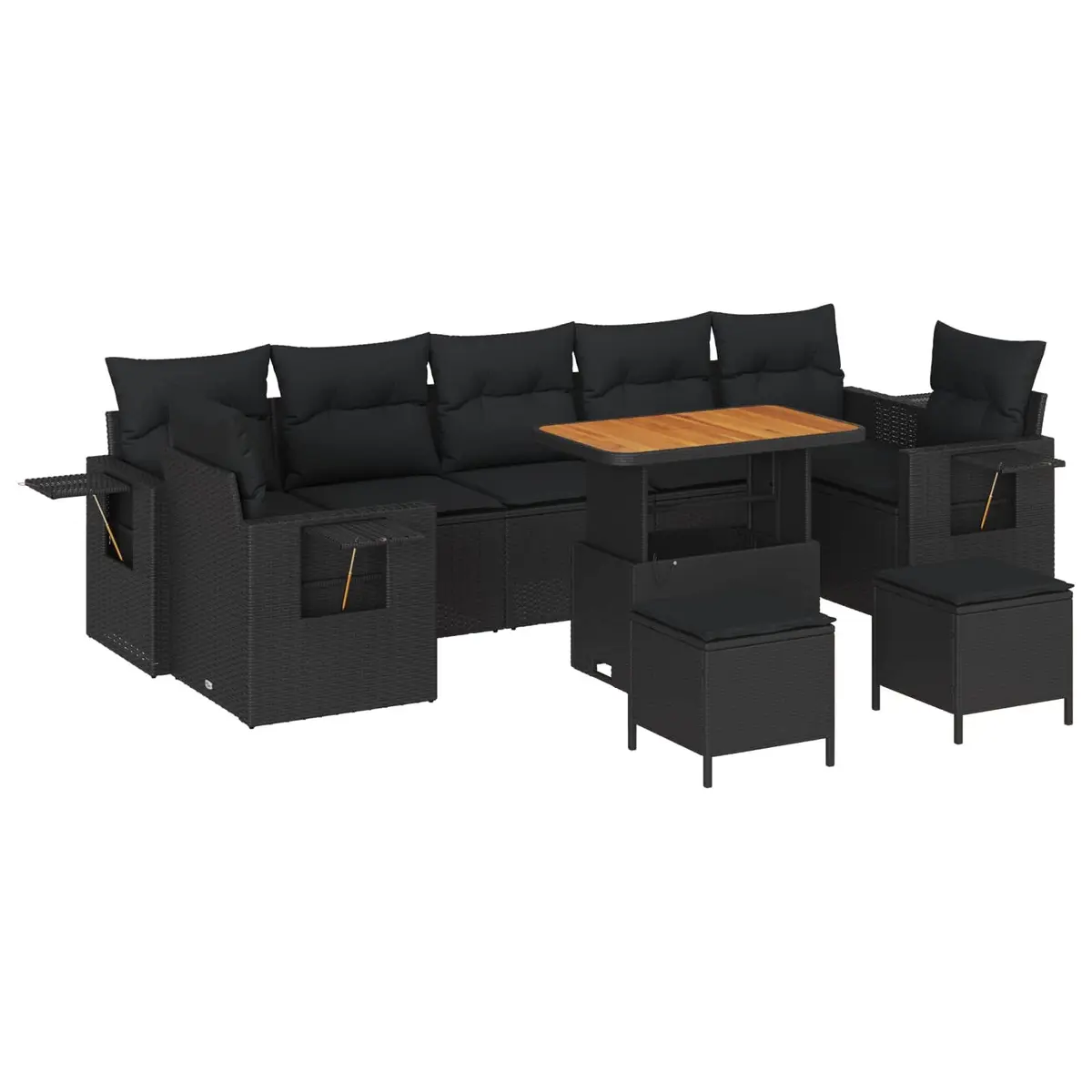 Modular Garden Sofa Set Height-Adjustable Table 10 Pieces Black Poly Rattan