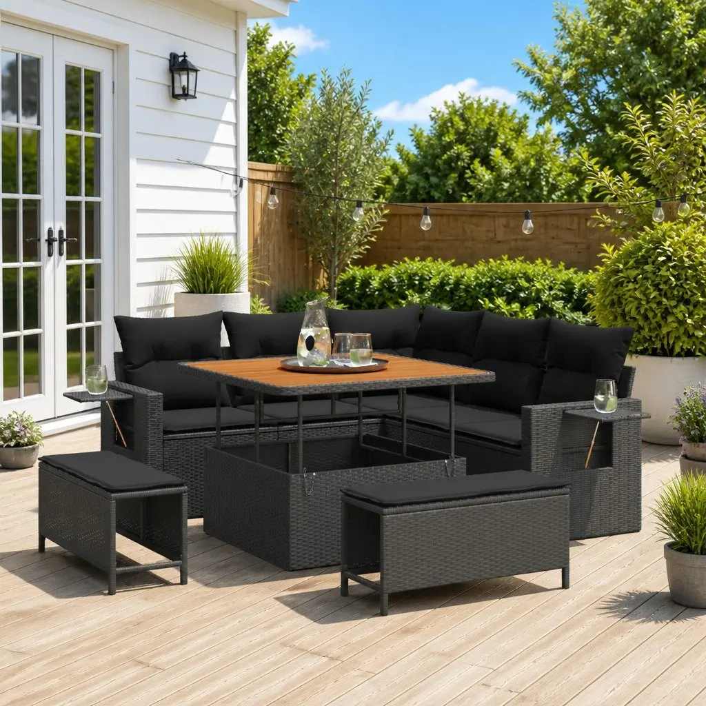 8-Piece Modular Garden Sofa Set in Black