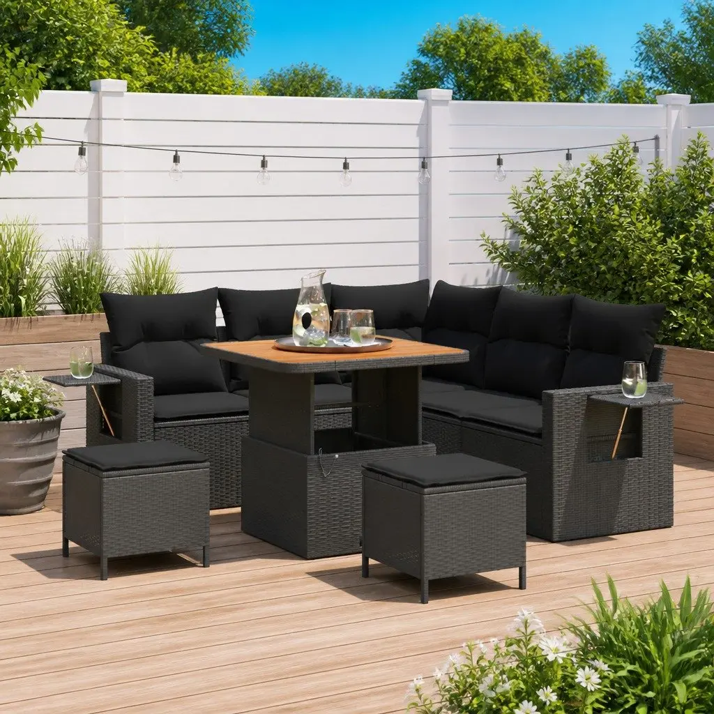 8-Piece Modular Garden Sofa Set in Black Rattan
