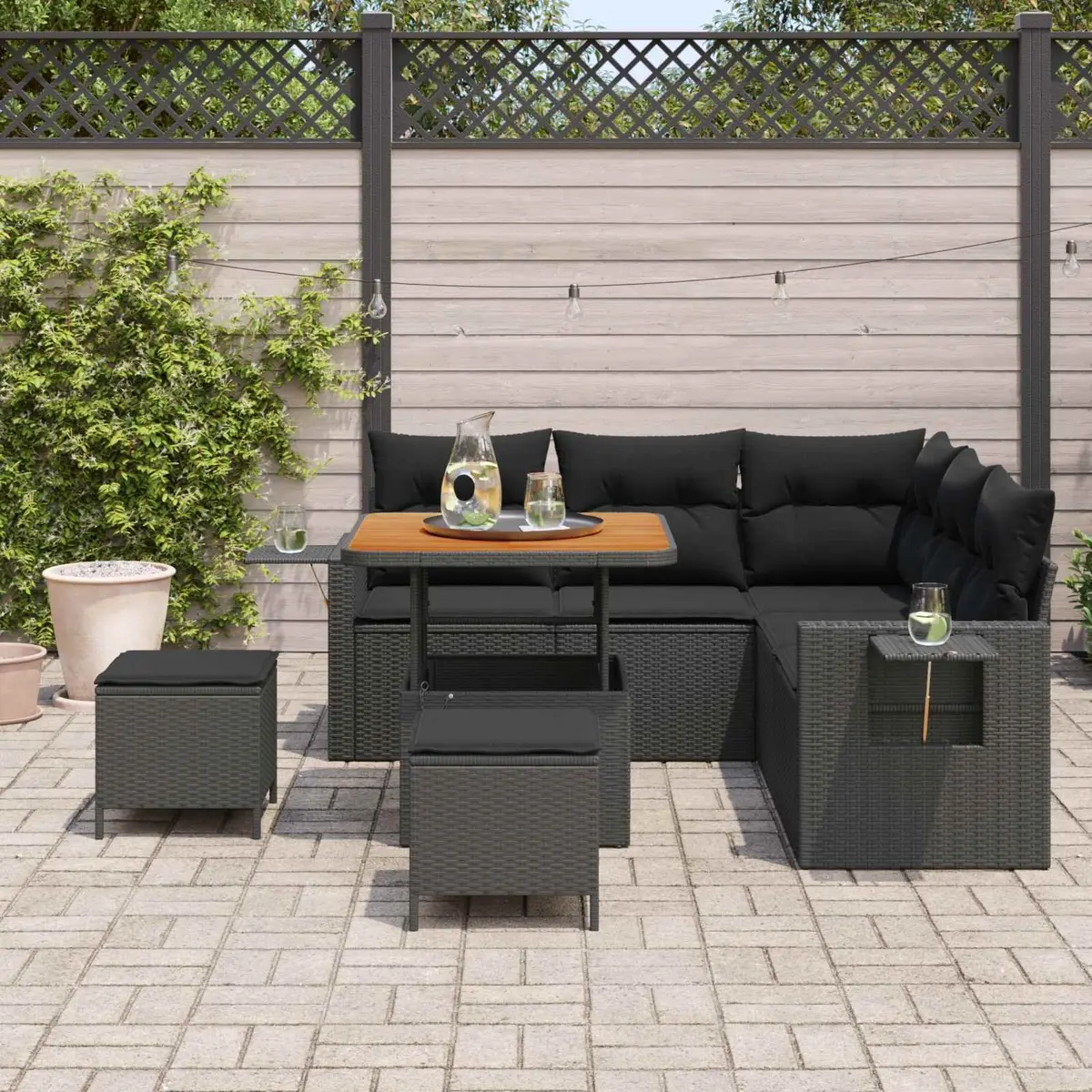 8-Piece Modular Garden Sofa Set in Black Rattan