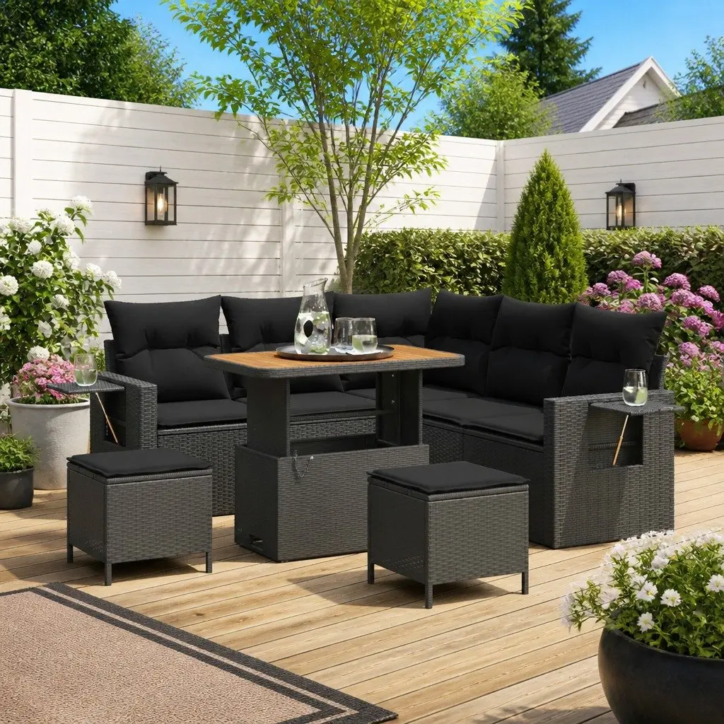 Modular Outdoor Sofa Set with 8 Pieces in Black