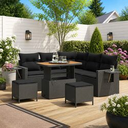 Stylish Modular Outdoor Sofa Set with 8 Pieces in Black