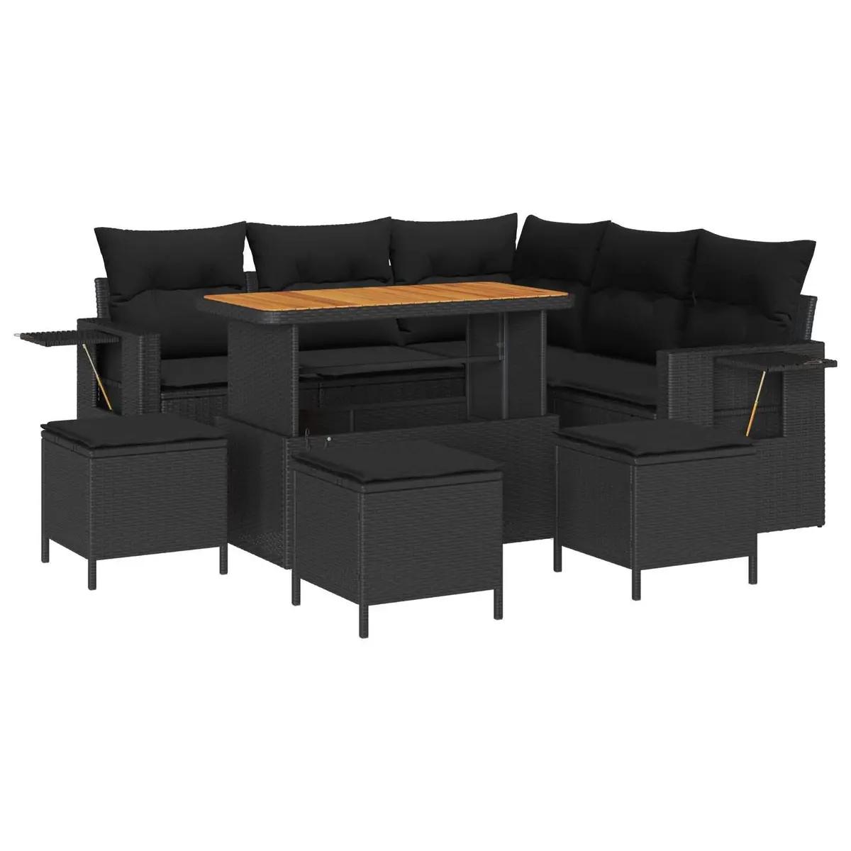 Modular Garden Sofa Set Poly Rattan 9 Pieces Black Outdoor Furniture