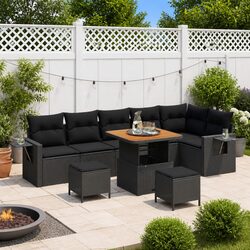 Adjustable Black Poly Rattan Garden Sofa Set - 9 Pieces