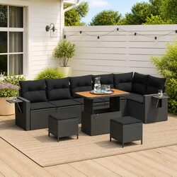 9-Piece Height-Adjustable Garden Sofa Set in Black