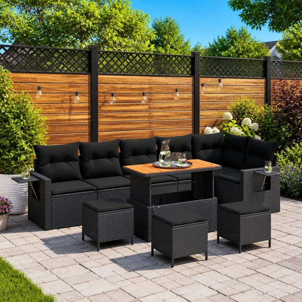 Modular Black Poly Rattan Outdoor Sofa Set 10 pcs