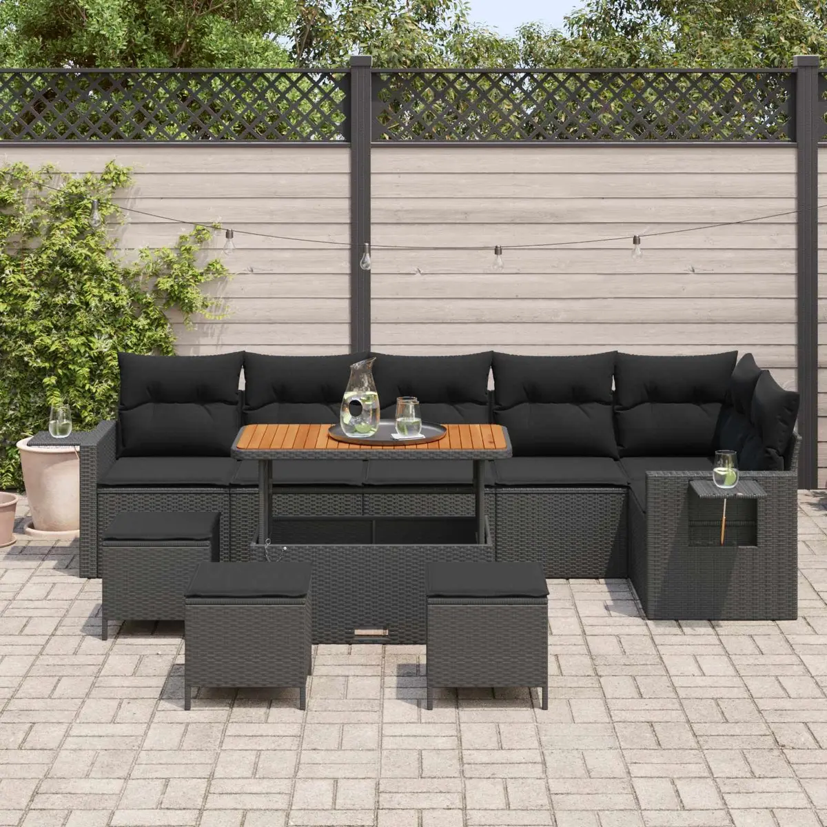 Modular Black Poly Rattan Outdoor Sofa Set 10 pcs
