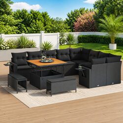 Premium Black Garden Sofa Set - 12 Pieces Outdoor Furniture