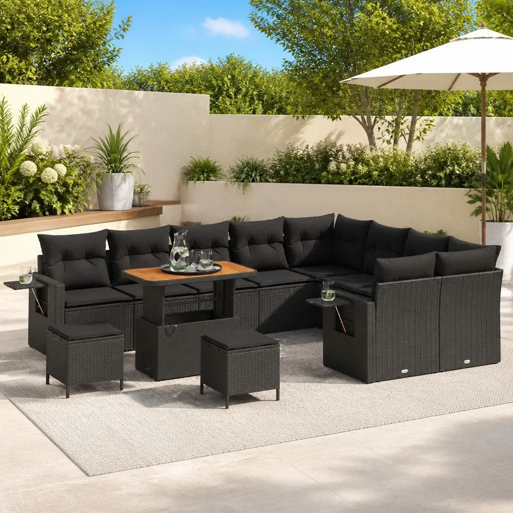 Garden Sofa Set Poly Rattan 12 Pieces Height-Adjustable Outdoor Furniture Black