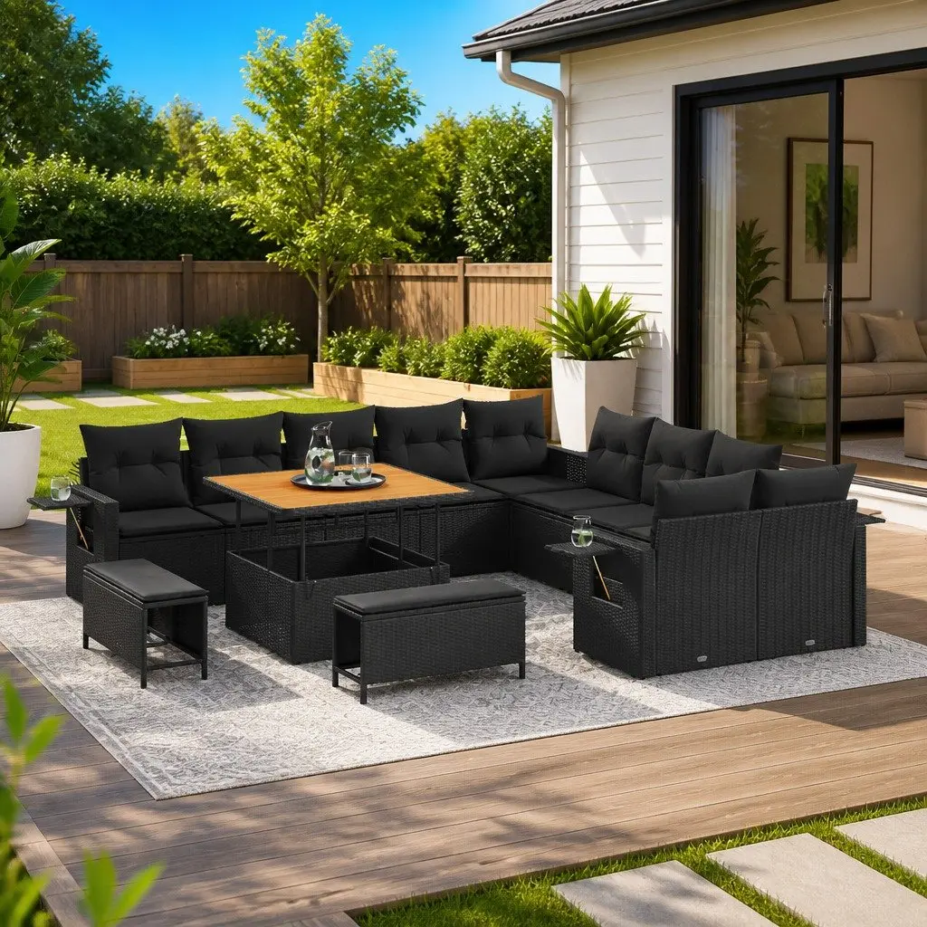 13-Piece Modular Garden Sofa Set in Black