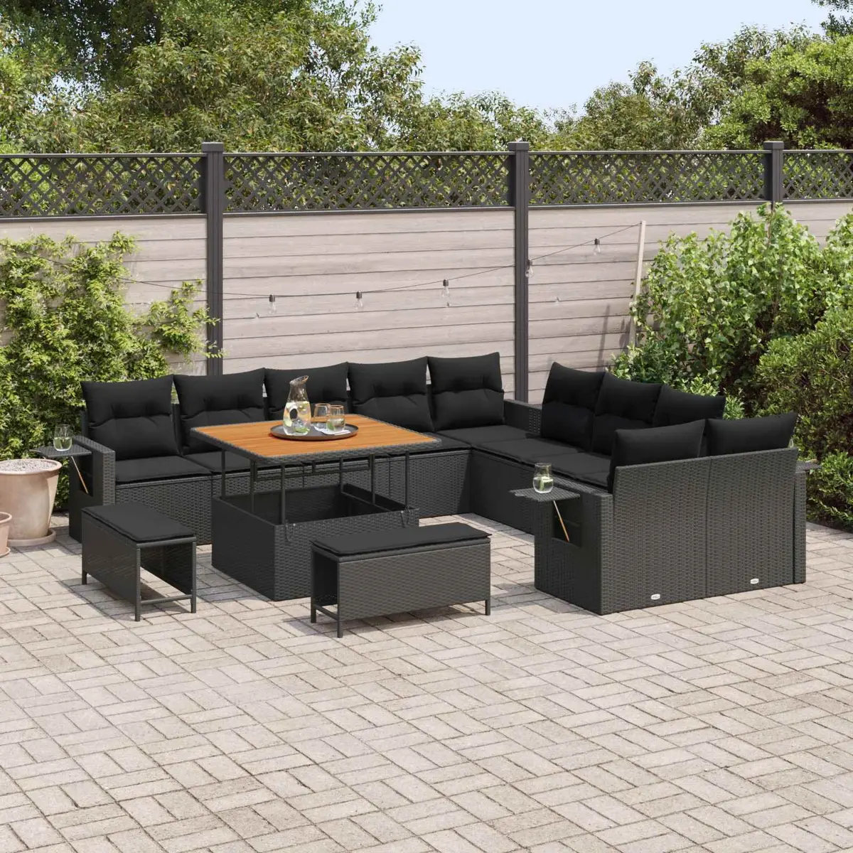 13-Piece Modular Garden Sofa Set in Black