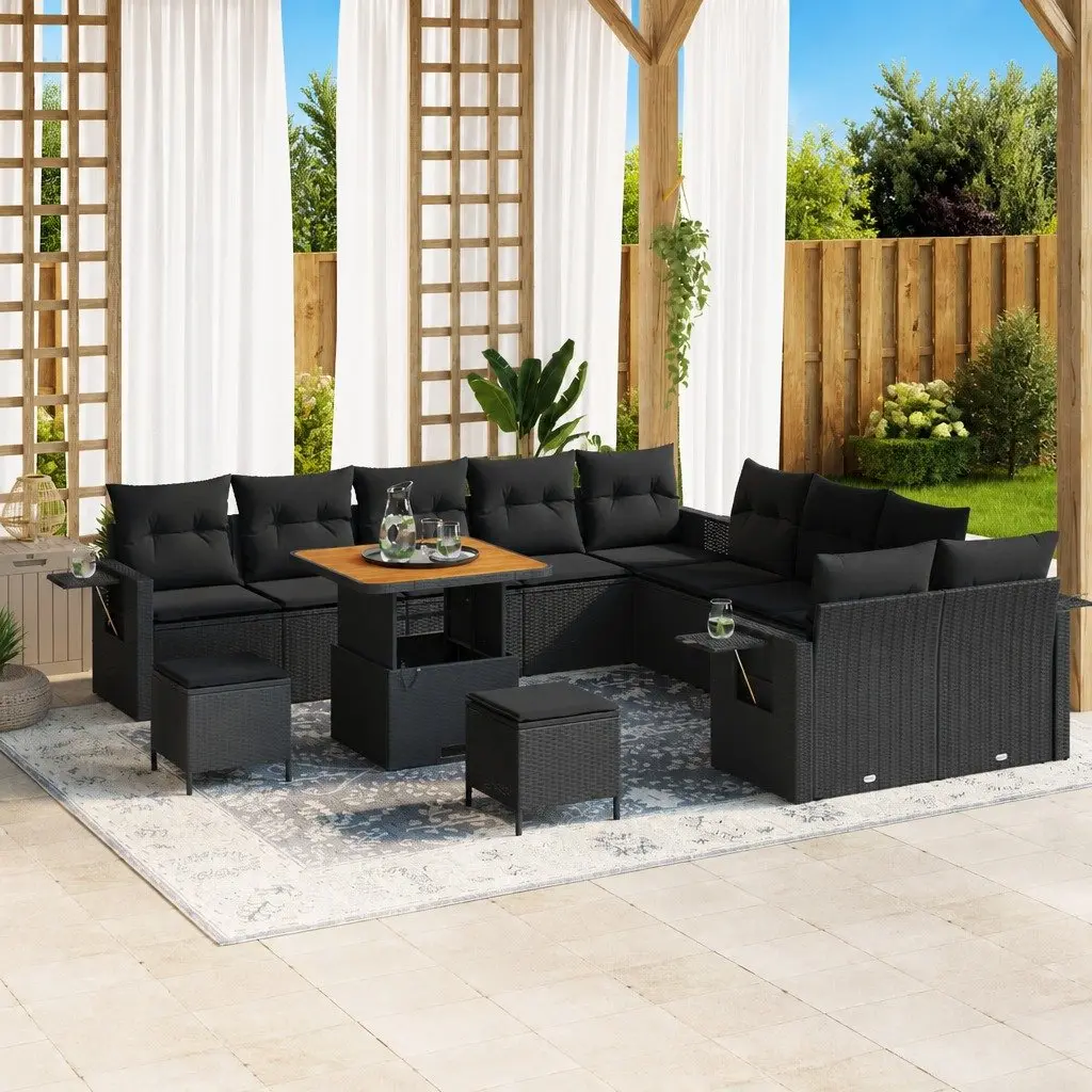 Modular Black Poly Rattan Garden Sofa Set 13 Pieces