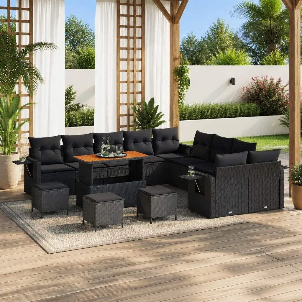 14 Piece Modular Black Poly Rattan Garden Sofa Set