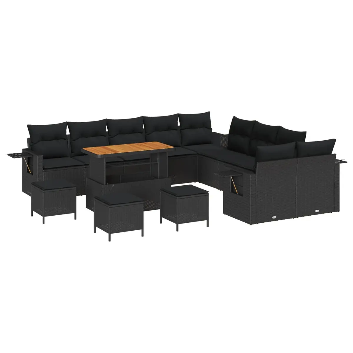 14 Piece Modular Black Poly Rattan Garden Sofa Set