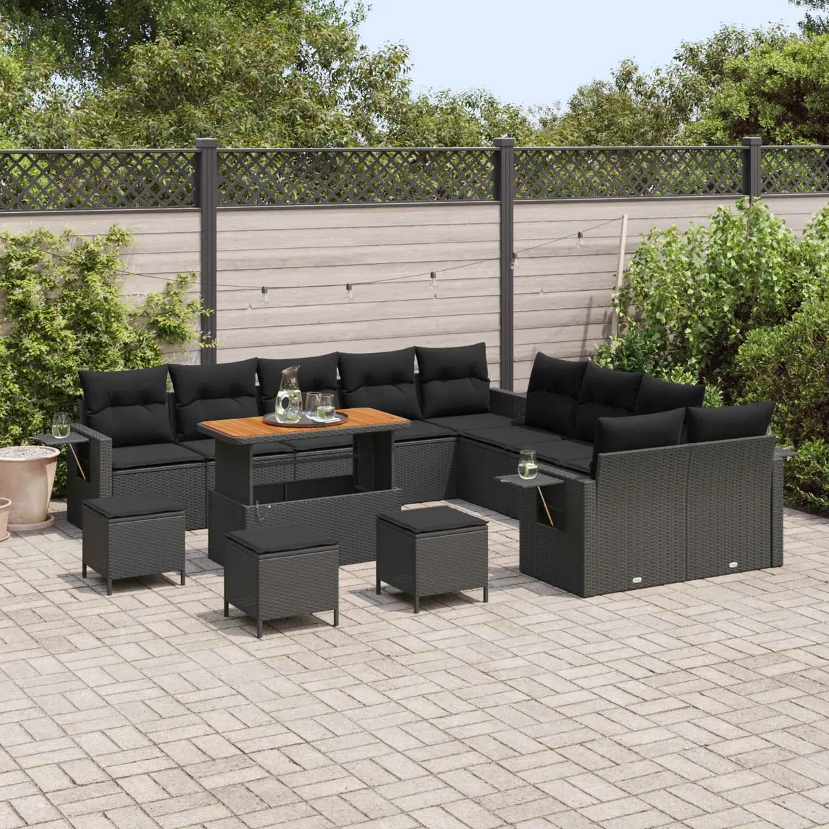 14 Piece Modular Black Poly Rattan Garden Sofa Set