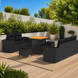 8-Piece Black Poly Rattan Garden Sofa Set with Quality Build
