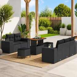 8-Piece Modular Black Garden Sofa Set with Adjustable Height