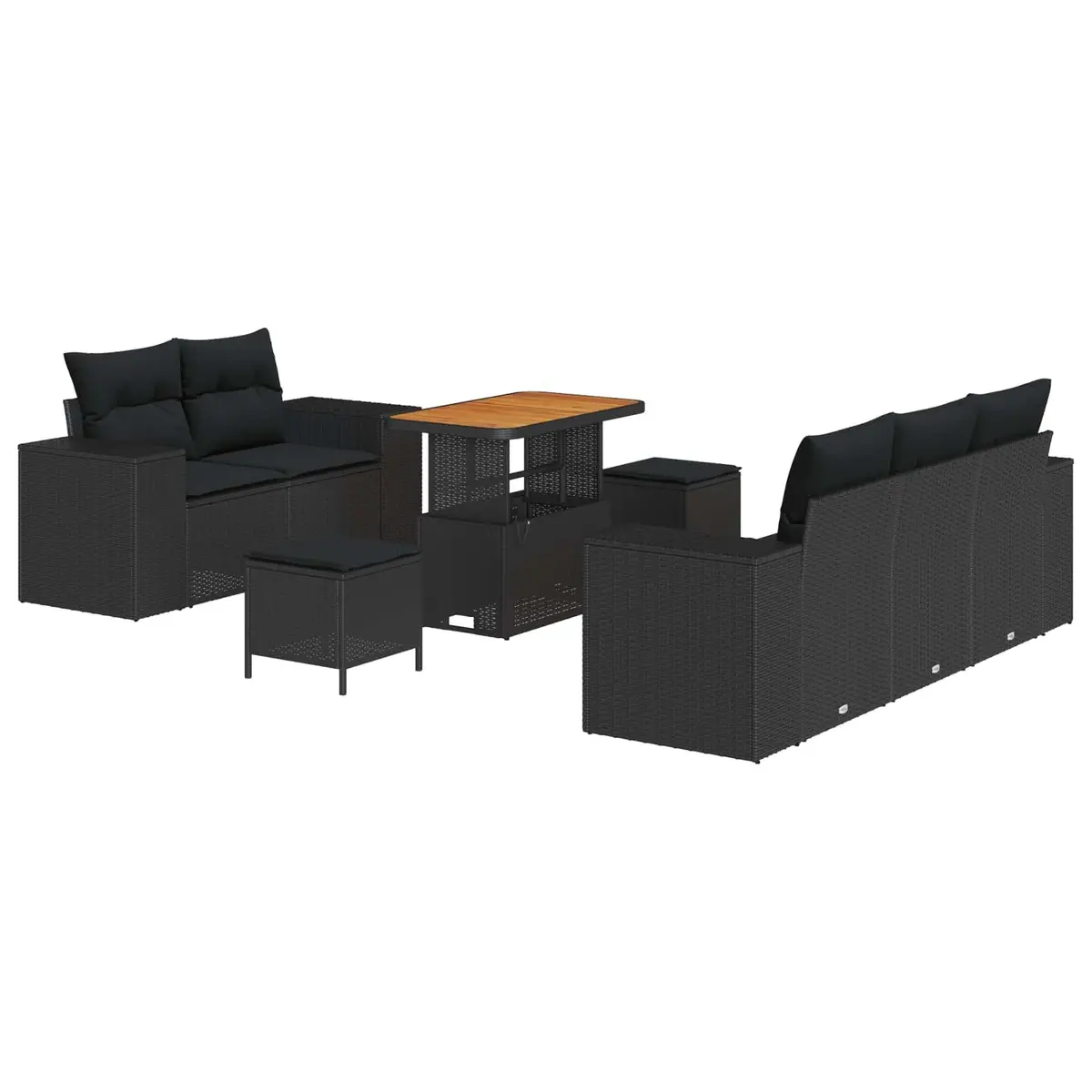 8-Piece Modular Black Garden Sofa Set with Adjustable Height
