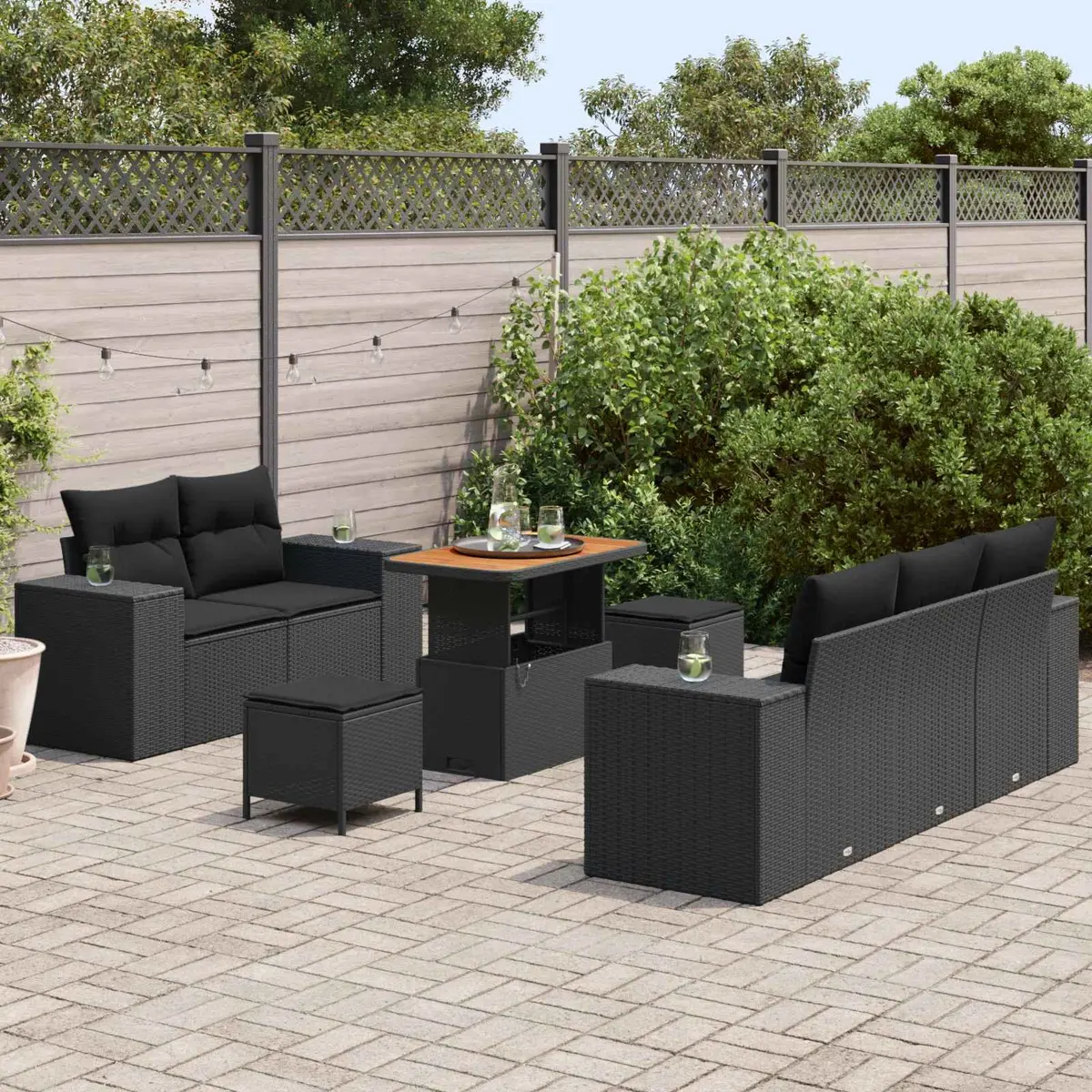 8-Piece Modular Black Garden Sofa Set with Adjustable Height