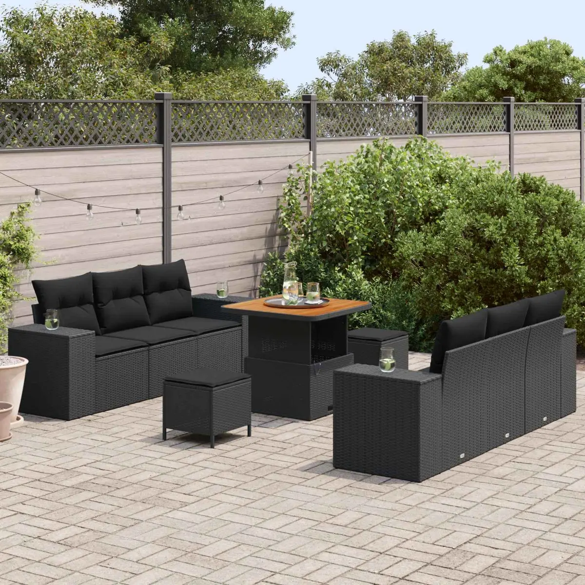 9 Piece Modular Garden Sofa Set Poly Rattan Black with Cushions