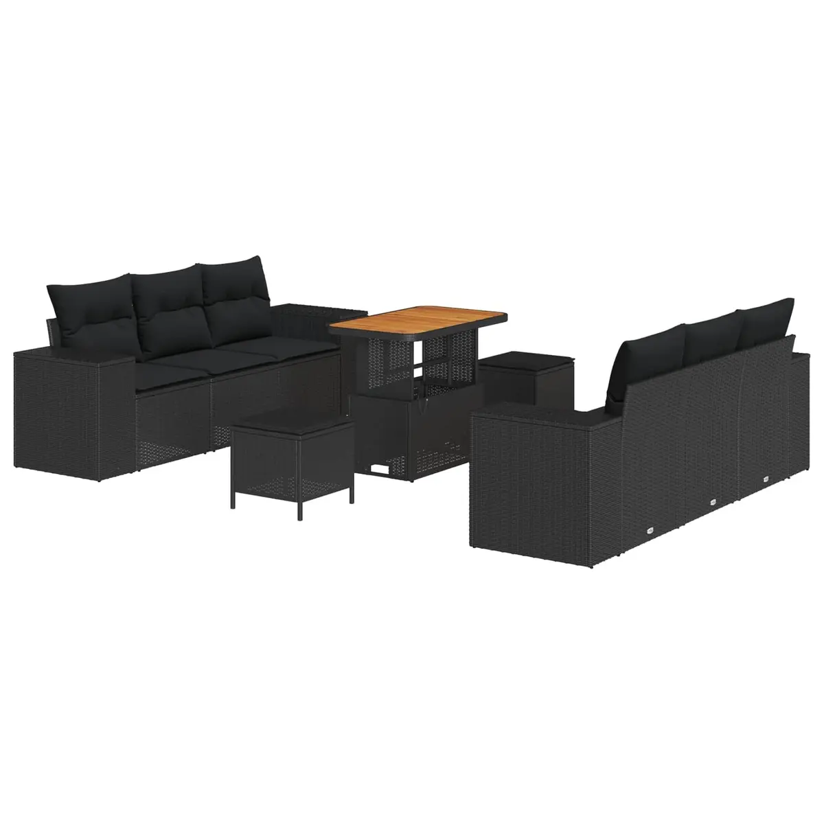Modular Garden Sofa Set 9 Piece Black Rattan