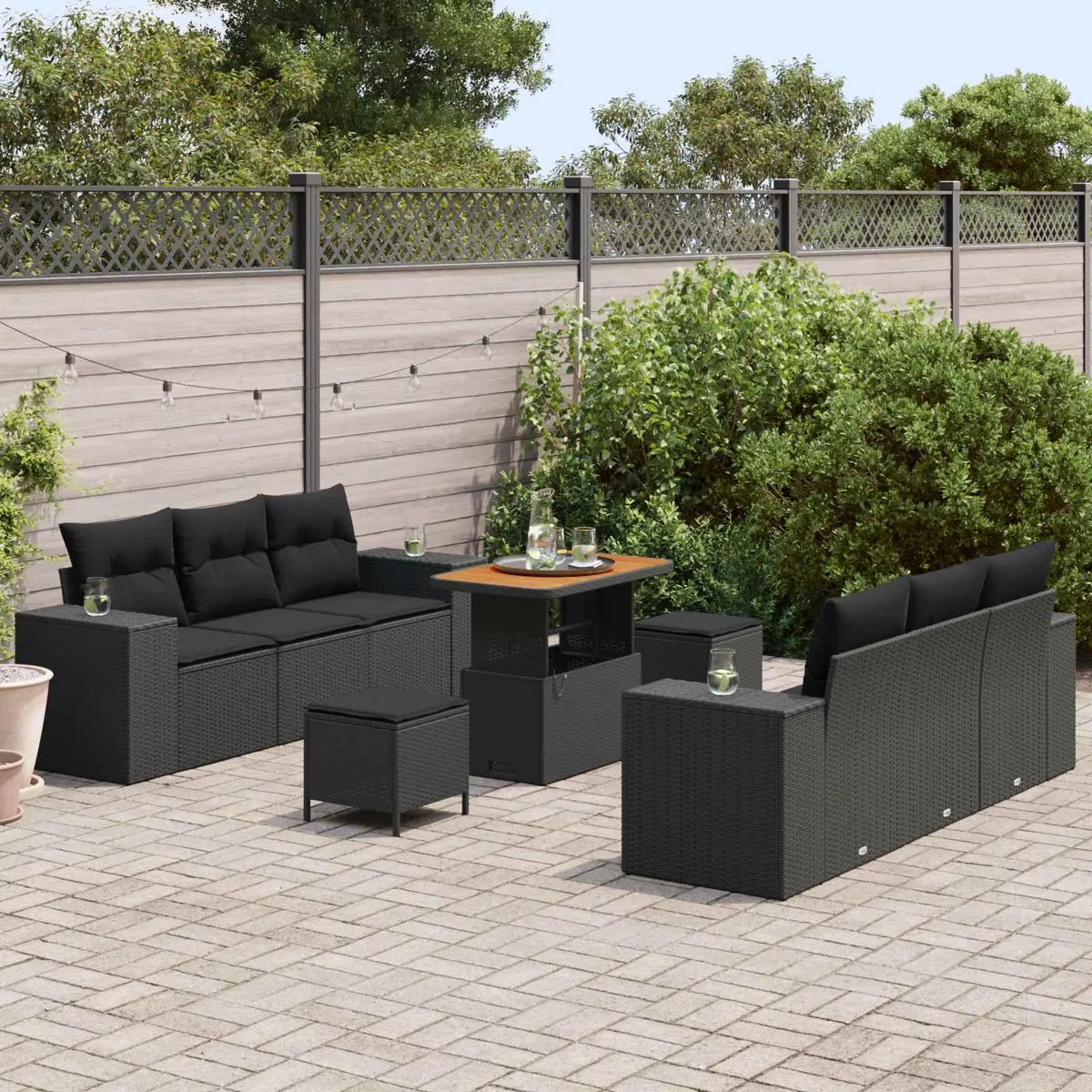 Modular Garden Sofa Set 9 Piece Black Rattan