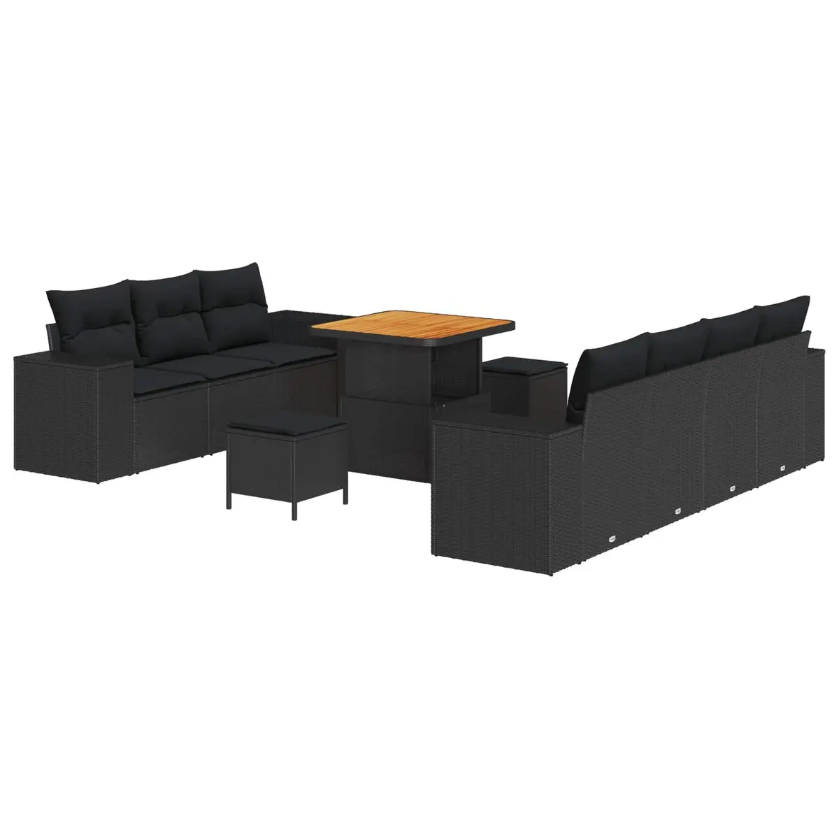 Modular Garden Sofa Set Poly Rattan Solid Acacia Wood Height Adjustable 10 Piece Black Outdoor Furniture