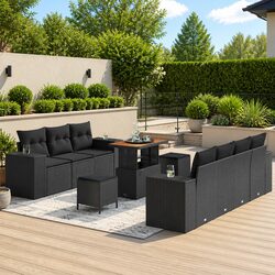 Black Modular Garden Sofa Set with Adjustable Height