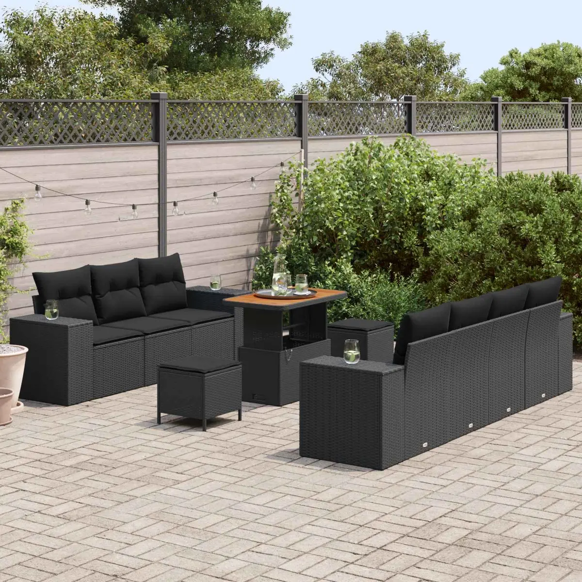 Black Modular Garden Sofa Set with Adjustable Height