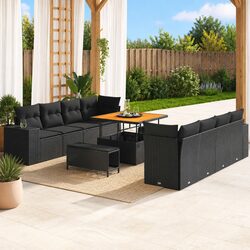 Premium 11-Piece Black Poly Rattan Garden Sofa Set